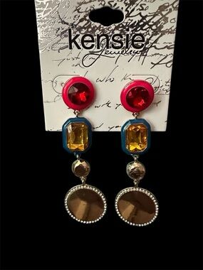 Kensie Bright Gem Drop Earrings in Pink, Yellow, Blue, Gold